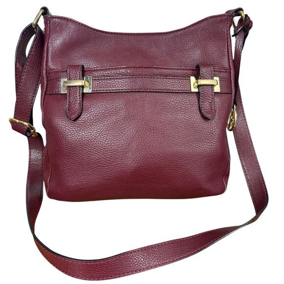 Giani Bernini Pebble Leather Burgundy Crossbody Shoulder Bag Purse Gold Tone - Picture 1 of 16